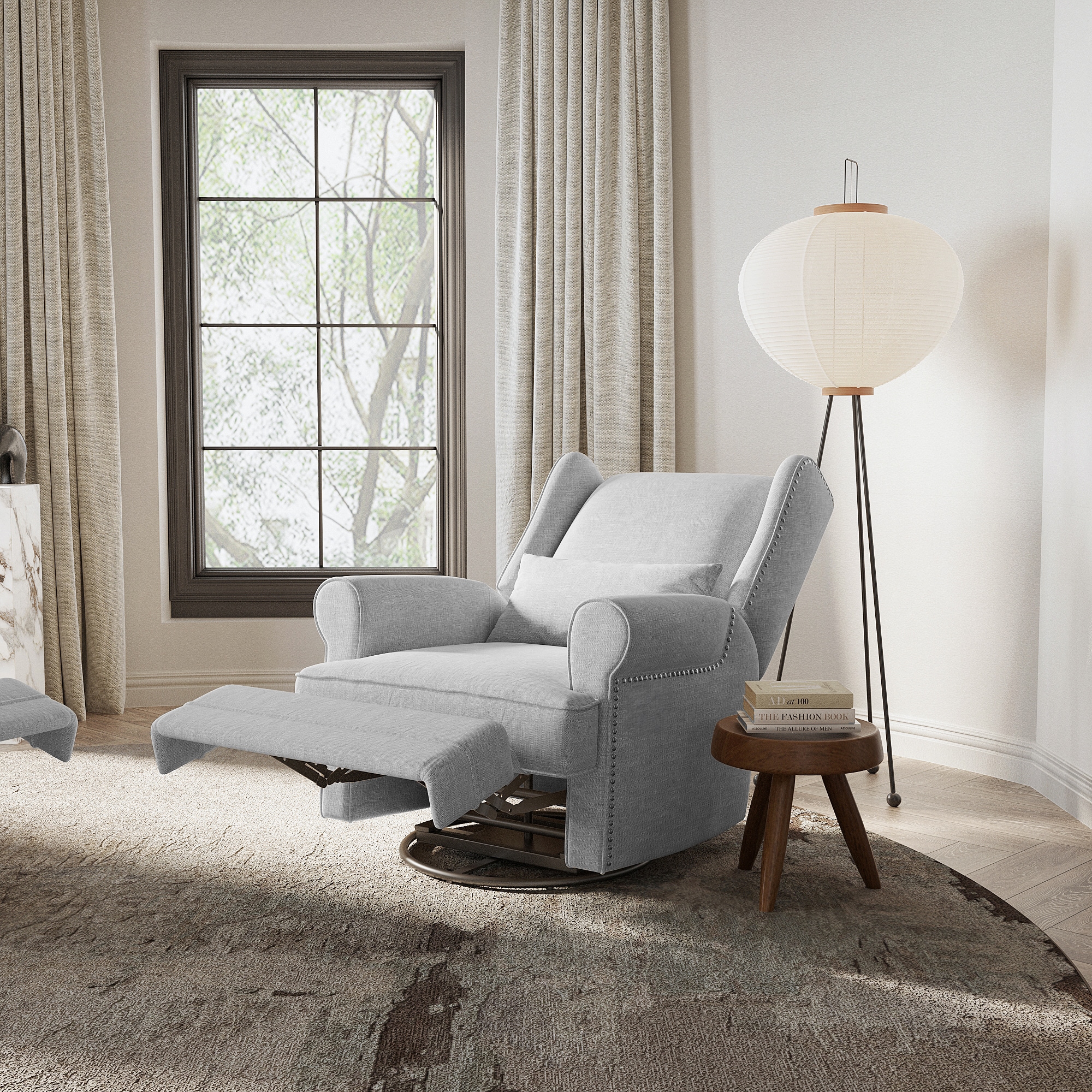 Swivel Recliner Chair, Comfy Glider Rocking Chairs With Lumbar Pillow And Footrest, Upholstered Swivel Rocking Chair For Bedroom,Nursery,Light Gray_maomaolike.com